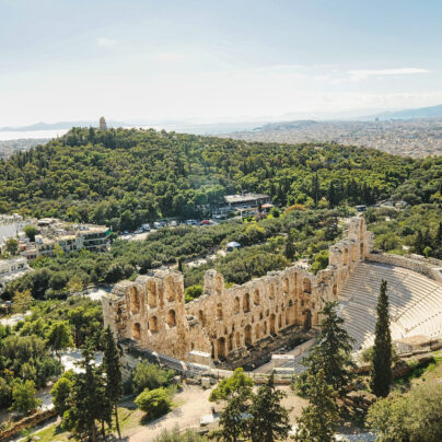 Ruinen des antiken Odeon Herodes Atticus Theaters in Athen, Griechenland